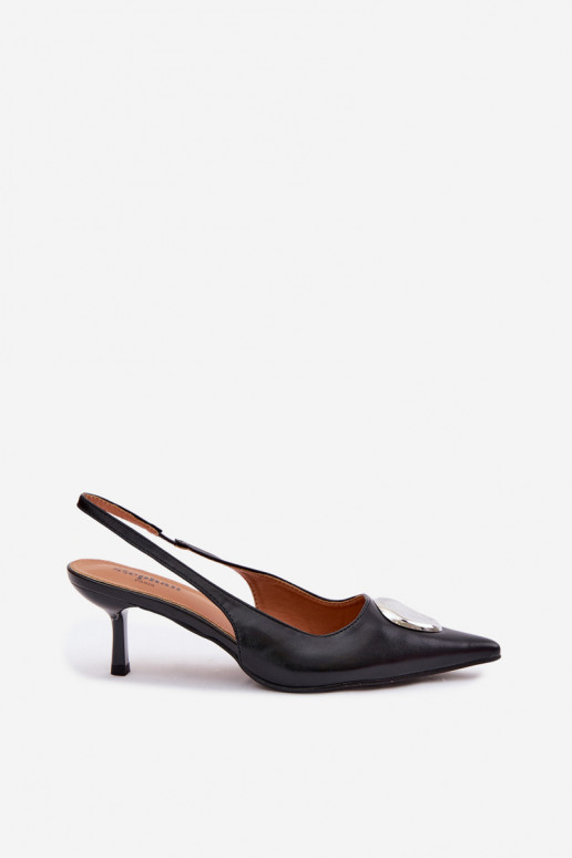Damen schwarze Sandalen mit dünnen Absätzen und dekorativen Details Isadora