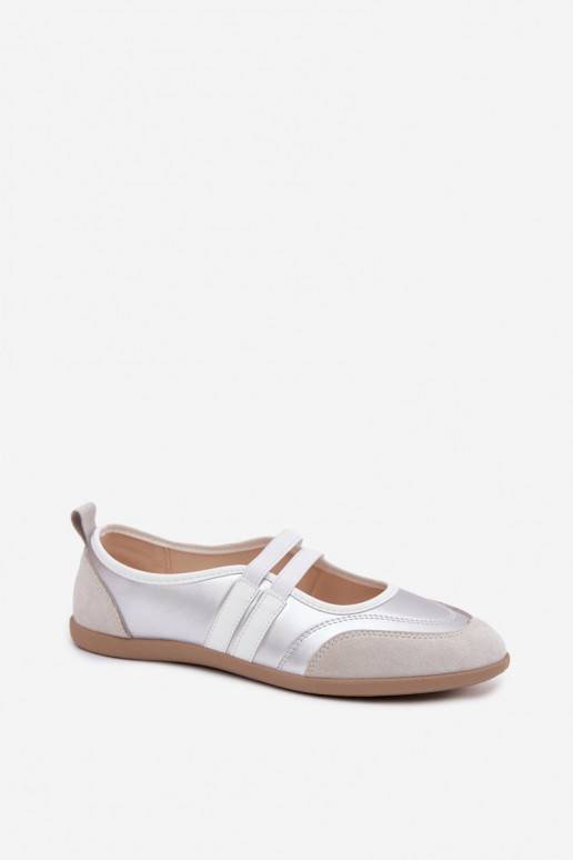 Silberne sportliche Ballerinas mit elastischen Riemen Donatella