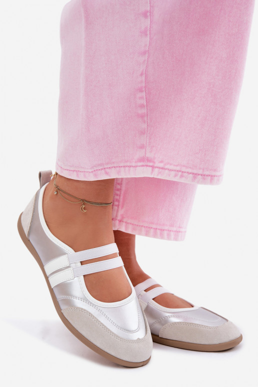 Silberne sportliche Ballerinas mit elastischen Riemen Donatella