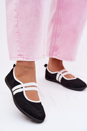 Schwarze sportliche Ballerinas mit elastischen Riemen Donatella 2