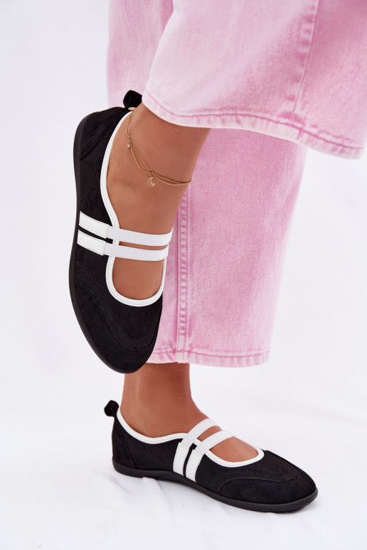 Schwarze sportliche Ballerinas mit elastischen Riemen Donatella