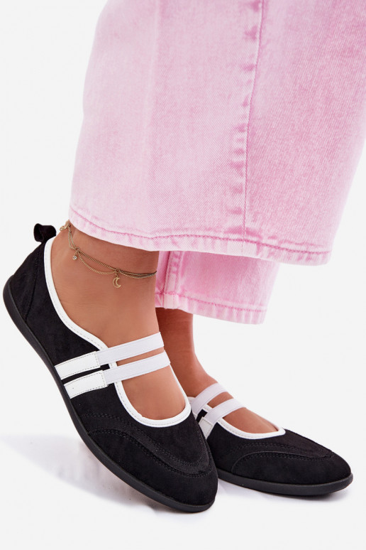 Schwarze sportliche Ballerinas mit elastischen Riemen Donatella