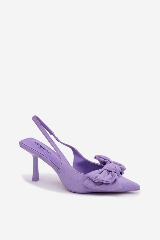 Sandales pour femmes violettes à talons fins et rubans Petrella