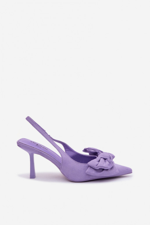 Lila Damen-Sandalen mit dünnen Absätzen und Schleifen Petrella