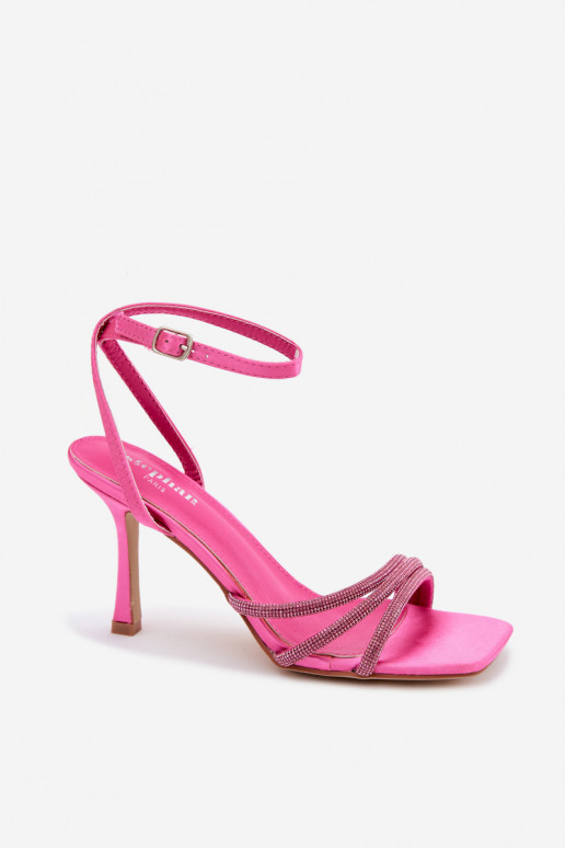 Sandales pour femmes roses à talons fins et clous scintillants Chiara