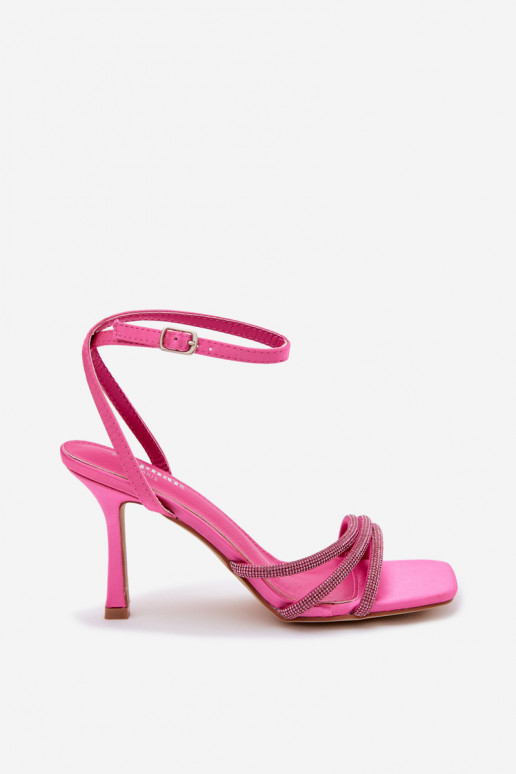 Sandales pour femmes roses à talons fins et clous scintillants Chiara