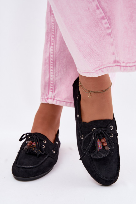 Mocassins pour femmes noirs avec franges Teresa