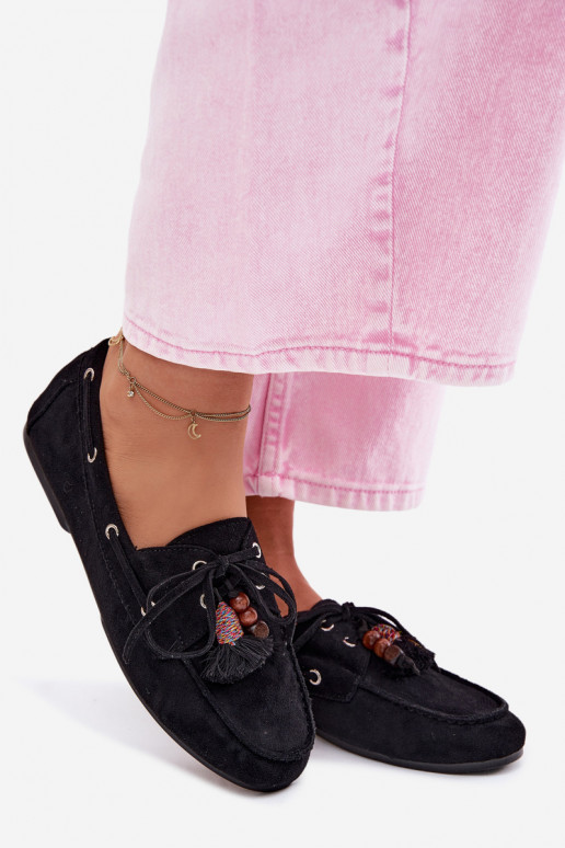 Mocassins pour femmes noirs avec franges Teresa