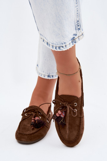 dames mocassinsmet kInastjesm I koraal kleurenikami bruine kleur Teresa 2