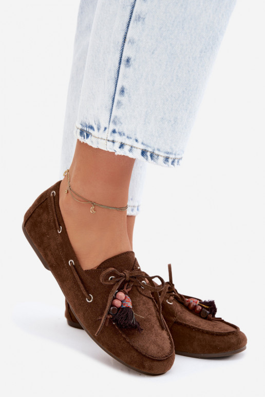 mocassins pour femmesavec des frangesm I couleur corailikami marron Teresa