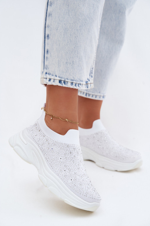 Weiße Damen-Slipper-Sportschuhe mit Dekoration Melorae