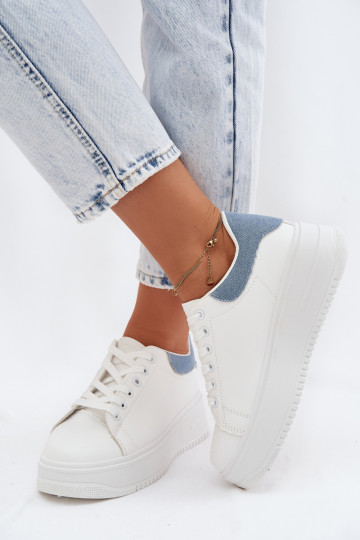 Baskets blanches et bleues pour femmes avec plateforme en simili cuir Calinae