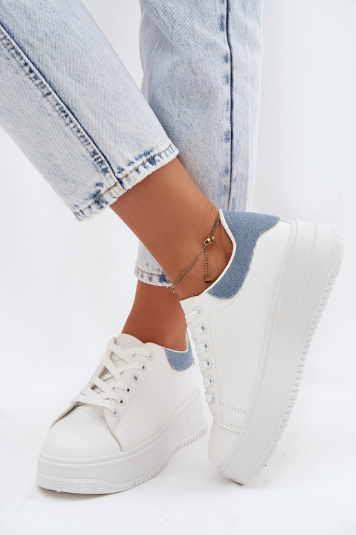 Weiße und blaue Damen-Sneaker mit Plattform aus Kunstleder Calinae