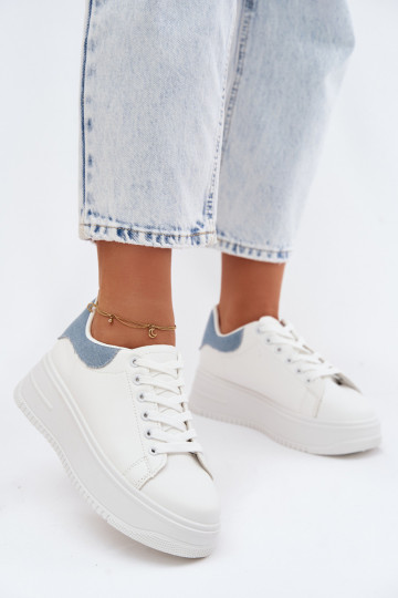 Baskets blanches et bleues pour femmes avec plateforme en simili cuir Calinae 2