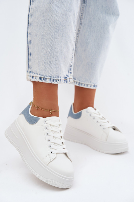 Baskets blanches et bleues pour femmes avec plateforme en simili cuir Calinae