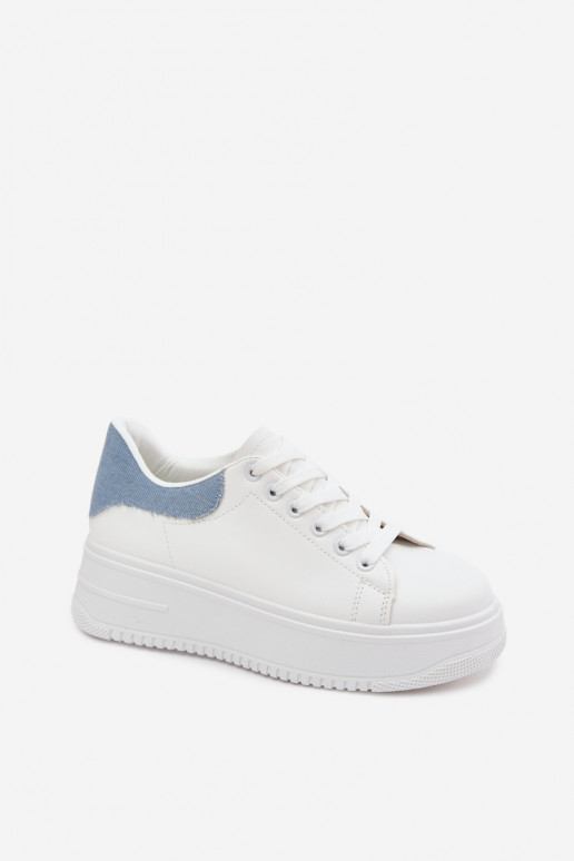 Witte en blauwe dames sneakers met platform van faux leather Calinae