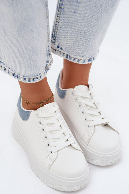 Weiße und blaue Damen-Sneaker mit Plattform aus Kunstleder Calinae