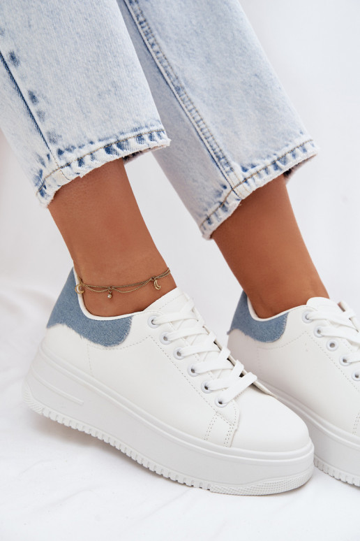 Witte en blauwe dames sneakers met platform van faux leather Calinae