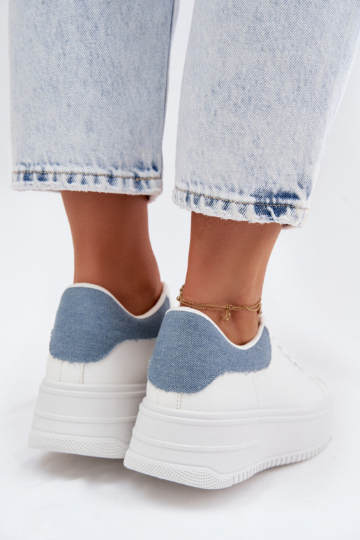 Weiße und blaue Damen-Sneaker mit Plattform aus Kunstleder Calinae