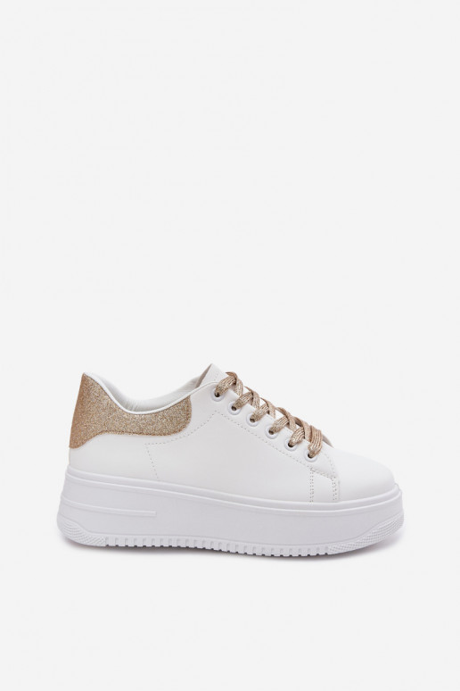 Baskets blanches et dorées pour femmes avec plateforme et brillance en simili cuir Calinae