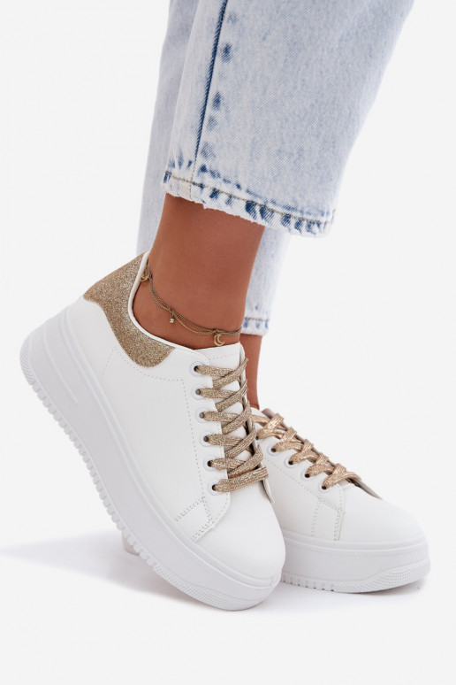 Weiße und goldene Damen-Sneaker mit Plattform und Glanz aus Kunstleder Calinae