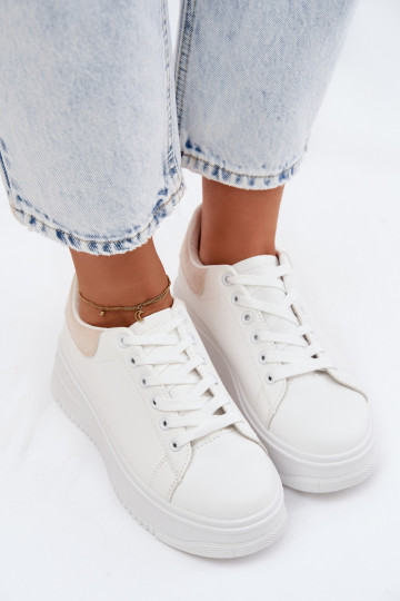 Chaussures modèle baskets Féminin avec une plateformeImitacji Skóry Blanc-beige Calinae