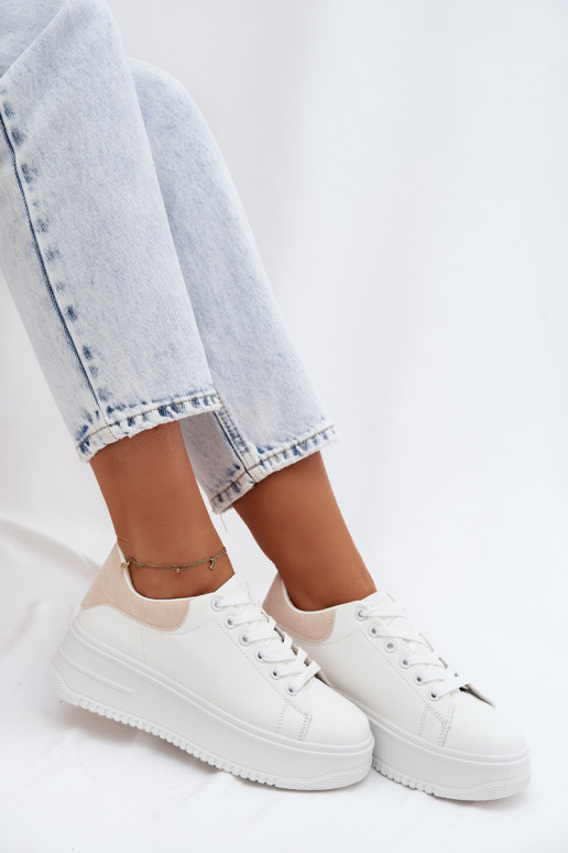 Sneakers Stilvollllschuhe Feminin mit einer PlattformImitacji Skóry INeiß-Beige Calinae