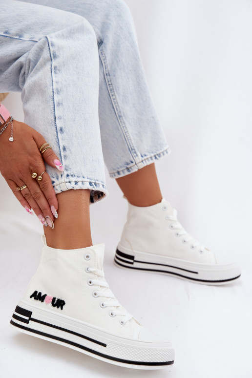 Baskets blanches montantes avec plateforme Liline