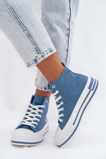 Blaue hohe Freizeitschuhe mit Plattform Liline