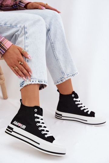 Schwarze hohe Freizeitschuhe mit Plattform Liline