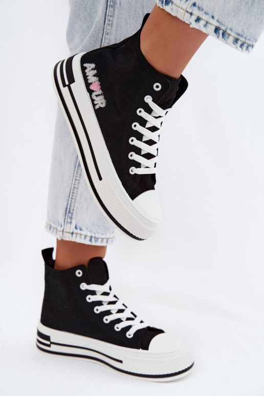 Schwarze hohe Freizeitschuhe mit Plattform Liline