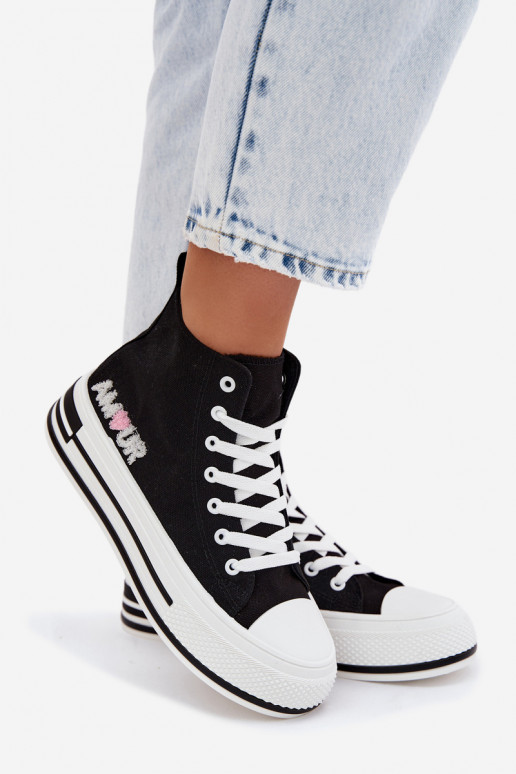 Schwarze hohe Freizeitschuhe mit Plattform Liline