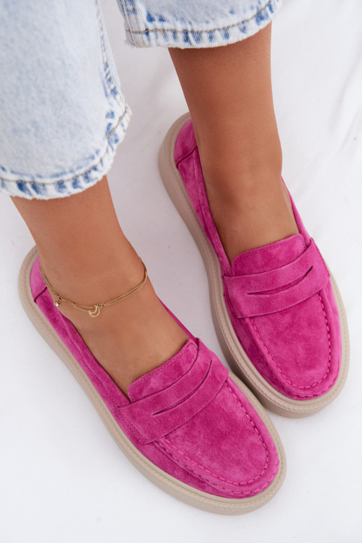Roze faux suede platform mocassins Vinceza 79594