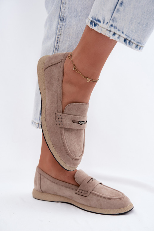 Zandkleurige faux suede dames mocassins Vinceza 62273