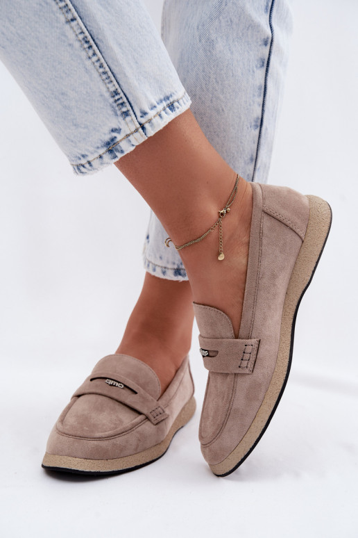 Zandkleurige faux suede dames mocassins Vinceza 62273