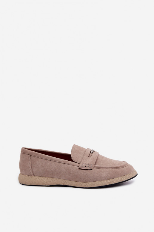 Zandkleurige faux suede dames mocassins Vinceza 62273