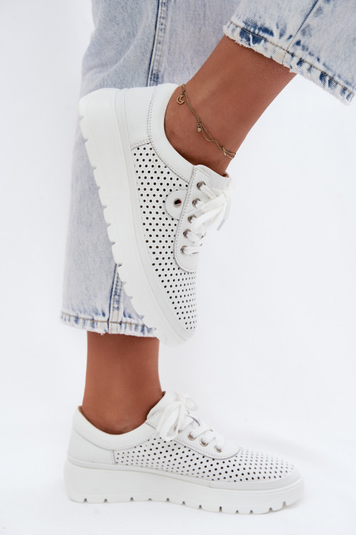Weiße perforierte Lederschuhe für Damen Vinceza 79629