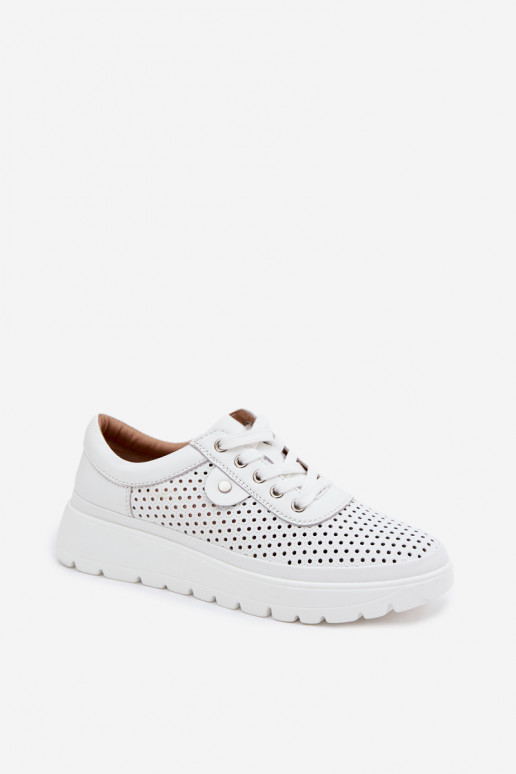 Witte geperforeerde leren schoenen voor dames Vinceza 79629