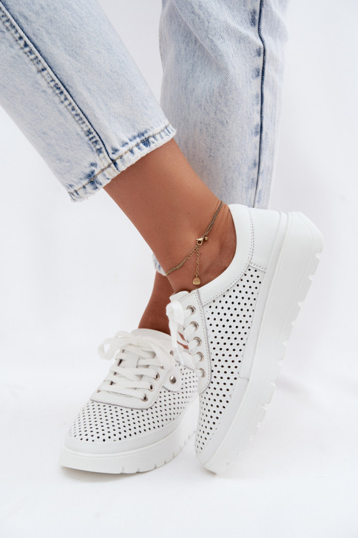 Weiße perforierte Lederschuhe für Damen Vinceza 79629