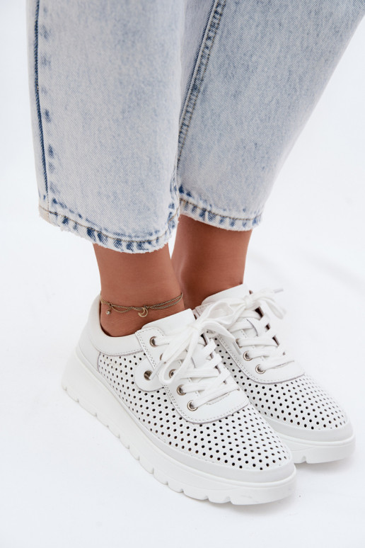 Weiße perforierte Lederschuhe für Damen Vinceza 79629