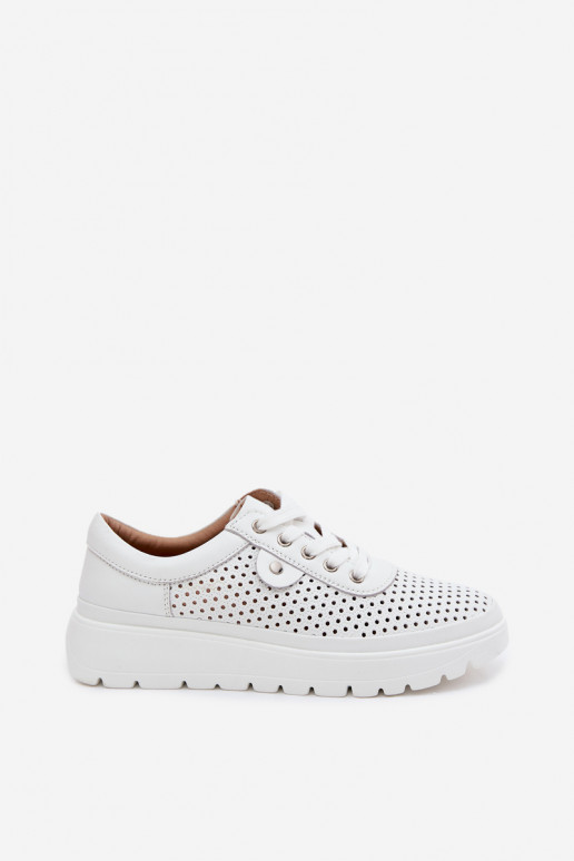 Weiße perforierte Lederschuhe für Damen Vinceza 79629