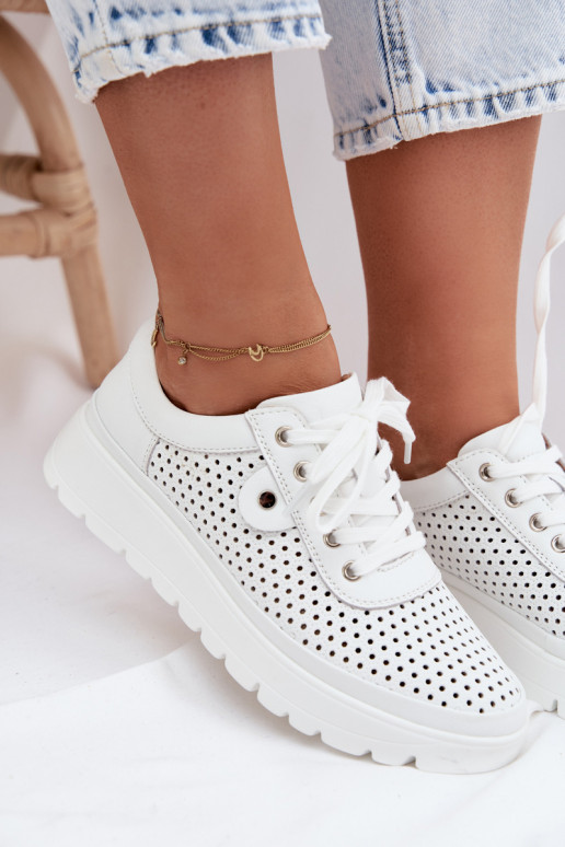 Weiße perforierte Lederschuhe für Damen Vinceza 79629