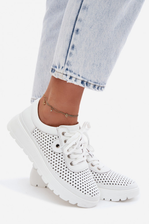 Weiße perforierte Lederschuhe für Damen Vinceza 79629