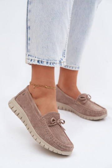 mocassins pour femmesActivéturalnego en daimu avec des rubans Vinceza 95401 beige 2