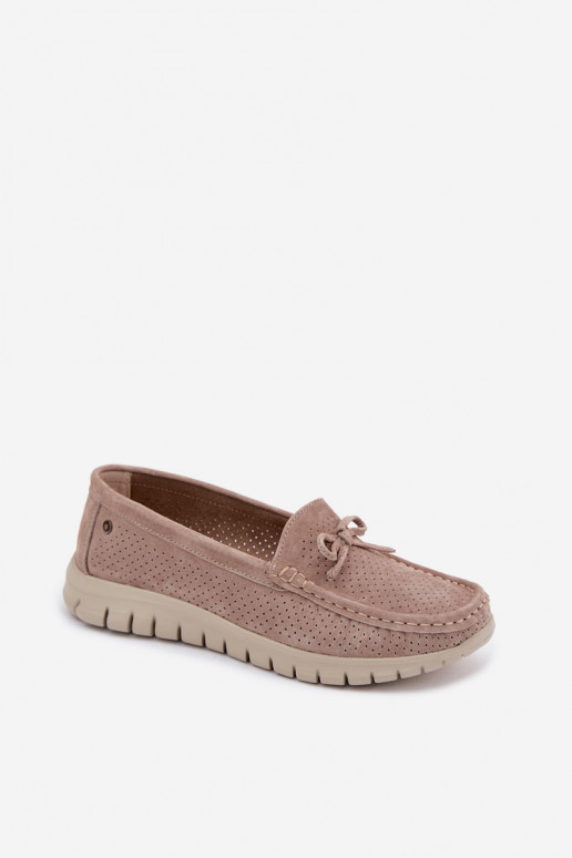 Mocassins en faux daim sable pour femmes avec nœuds Vinceza 95401