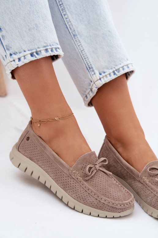 mocassins pour femmesActivéturalnego en daimu avec des rubans Vinceza 95401 beige