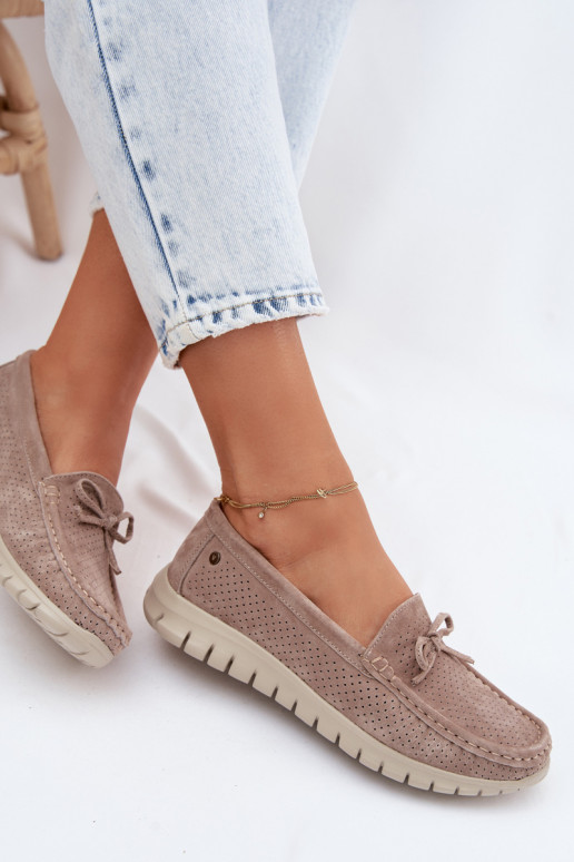 Mokassins für DamenErmöglichtturalnego aus INildlederu mit Bändern Vinceza 95401 Beige