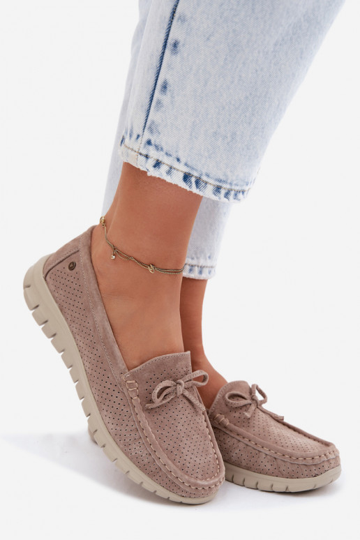 Mokassins für DamenErmöglichtturalnego aus INildlederu mit Bändern Vinceza 95401 Beige