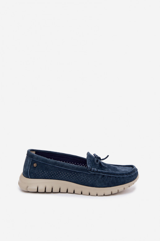 Mocassins en faux daim bleu foncé pour femmes avec nœuds Vinceza 95401