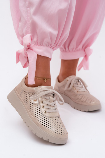 Chaussures en cuir perforé dorées pour femmes Vinceza 79629
